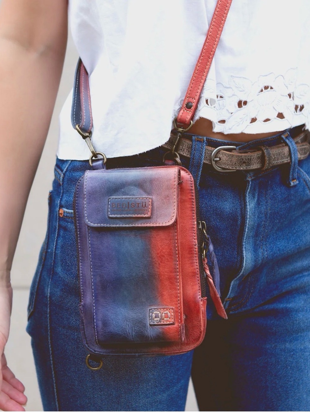 Bed Stu Alelike Crossbody Leather Bag Cotton Candy Tie Dye